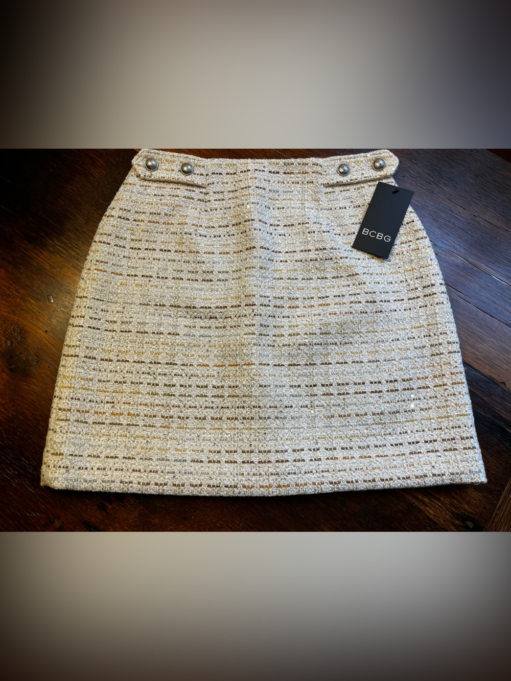 NEW with Tags BCBG Size 2 Classic Cream and Gold Tweed Mini Skirt